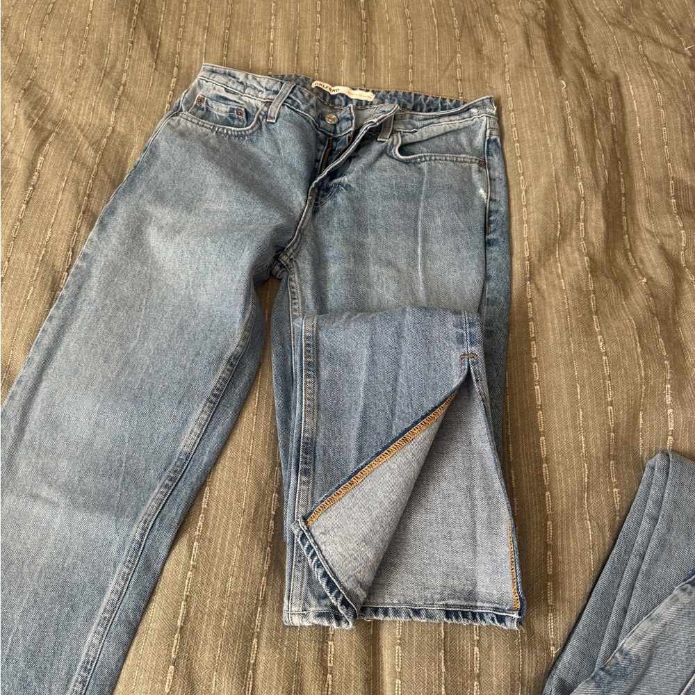 GRLFRND Blue Straight Leg Jeans with Ankle Slits - Picture 3 of 4